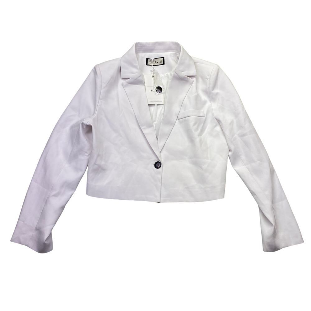 ELLEVEN E207 Womens White Cropped Single Button Blazer Jacket Size L NEW